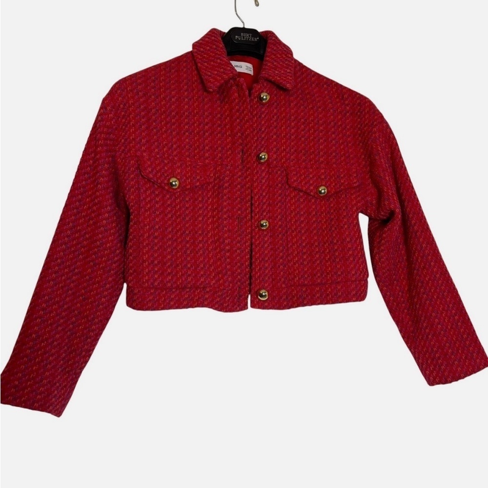 Mango Tweed Cropped Blazer Pink Gold Button Jacket XS Lined Preppy Elle Woods - Picture 5 of 13